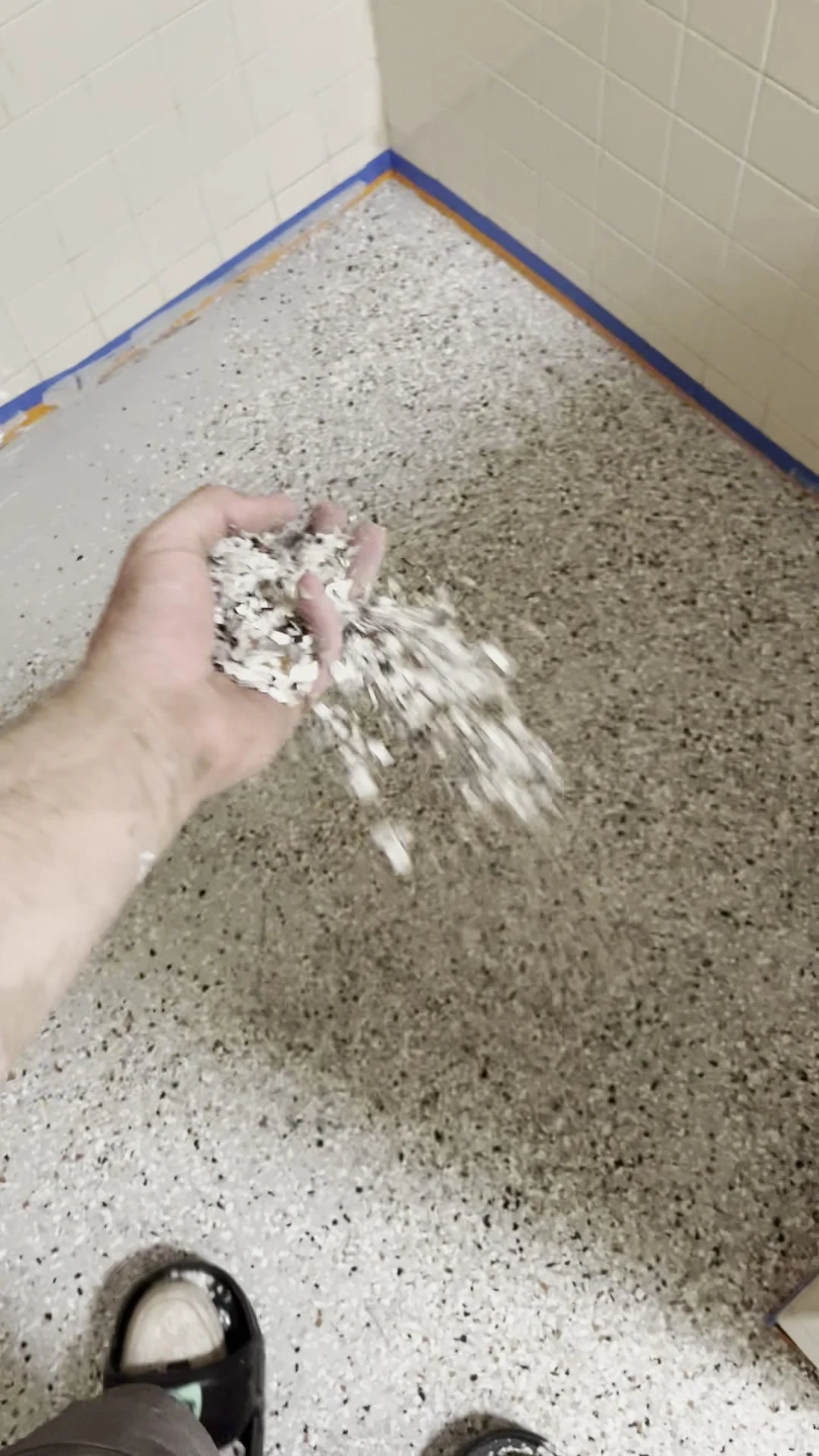 Process — broadcasting premium flake by hand into base coat